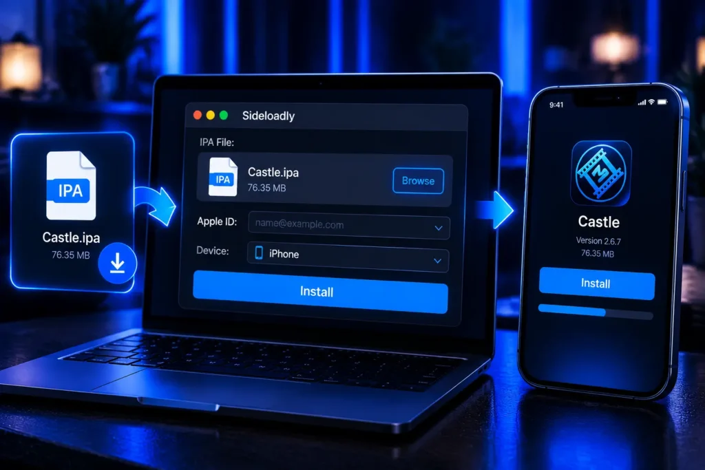 Add the downloaded Castle IPA file to a sideloading tool to begin installation on iPhone or iPad