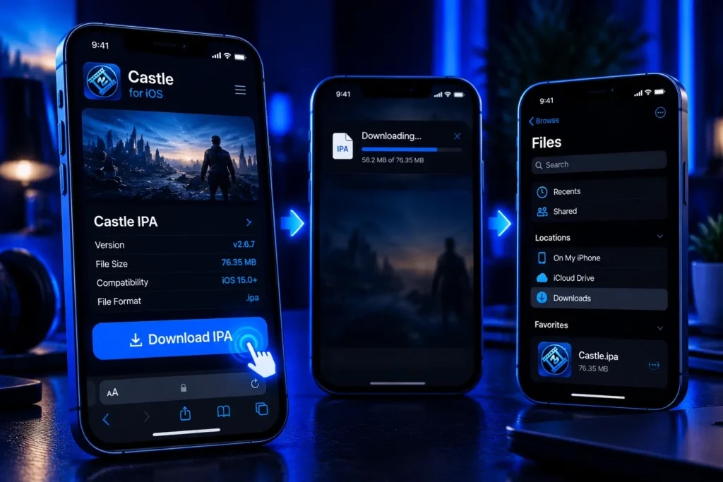Download the Castle IPA file on iPhone and save it to the Files app for installation