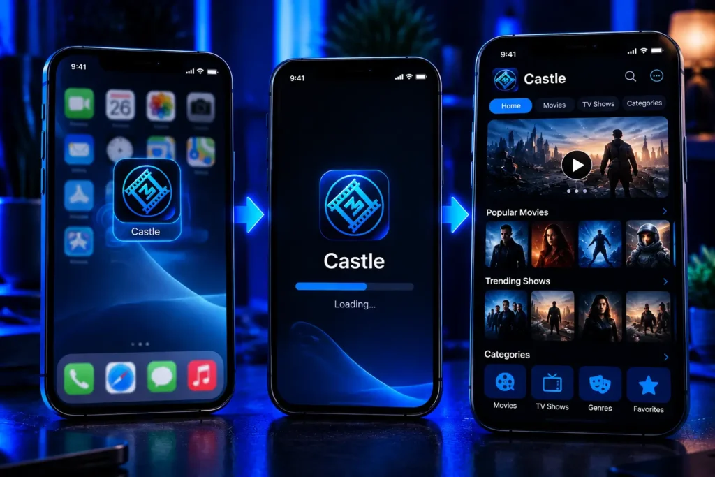 Open Castle from the iPhone Home Screen after IPA installation and explore available app content