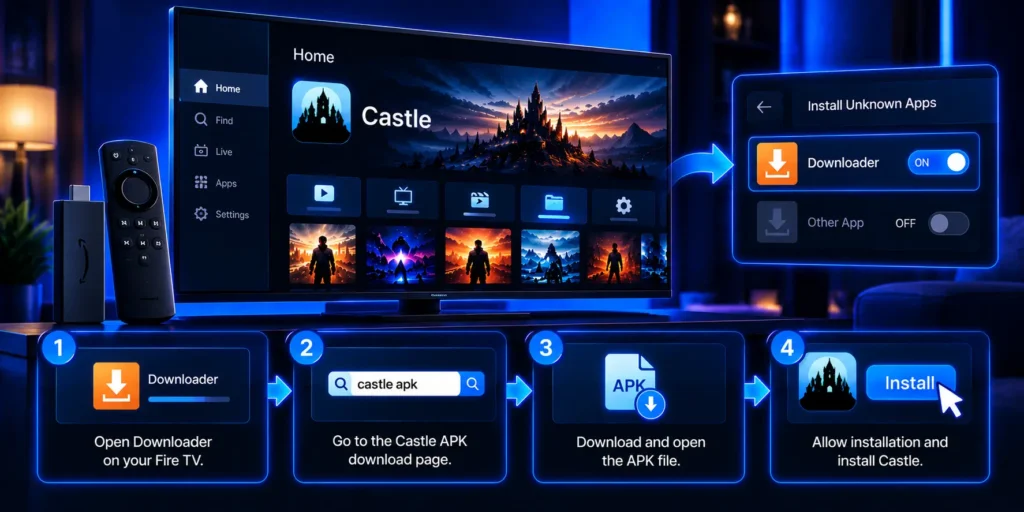 Install Castle APK on Fire TV by allowing APK installation from the app used to open or transfer the file