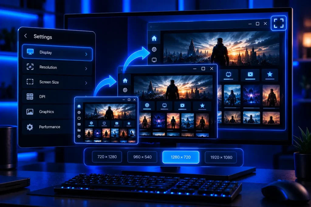 Adjust the Castle emulator screen size and display settings to fit your computer monitor