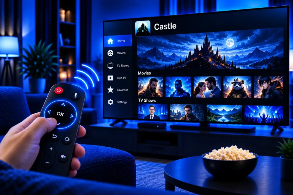 Use a TV remote to navigate the Castle app and select options on the screen